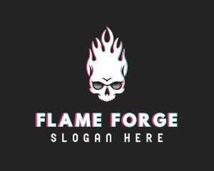 Flaming Skull Glitch logo design