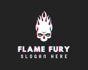 Flaming Skull Glitch logo design