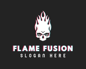 Flaming Skull Glitch logo design