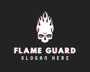 Flaming Skull Glitch logo design