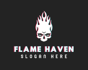 Flaming Skull Glitch logo design