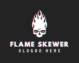 Flaming Skull Glitch logo design