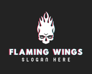 Flaming Skull Glitch logo design