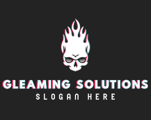 Flaming Skull Glitch logo design