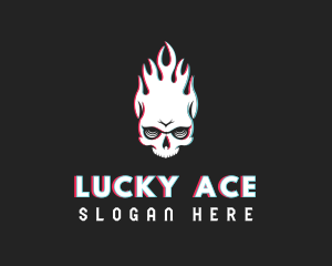 Flaming Skull Glitch logo design