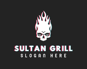 Flaming Skull Glitch logo design