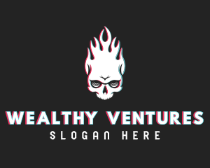 Flaming Skull Glitch logo design