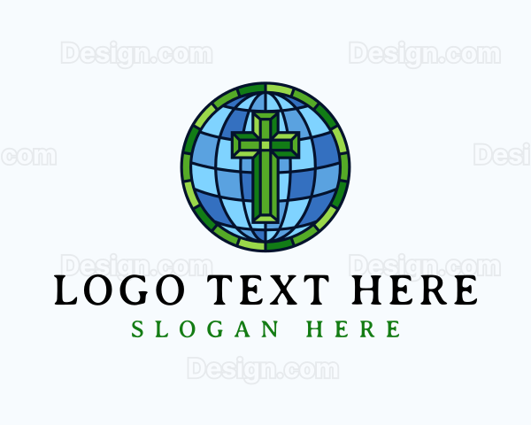 Globe Cross Stained Glass Logo