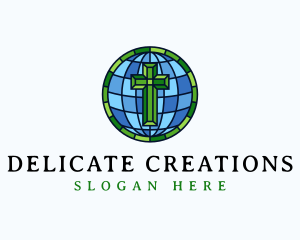 Globe Cross Stained Glass logo design