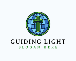 Globe Cross Stained Glass logo design