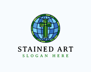 Globe Cross Stained Glass logo design