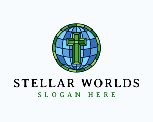 Globe Cross Stained Glass logo design