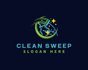 Mop Cleaning Bubble logo design