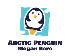 Cute Penguin Rocket logo design