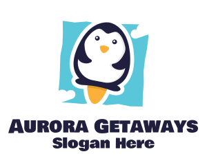 Cute Penguin Rocket logo design