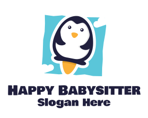 Cute Penguin Rocket logo design