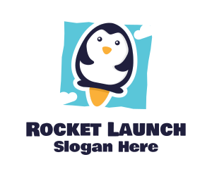 Cute Penguin Rocket logo design