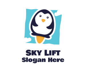 Cute Penguin Rocket logo design