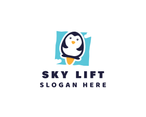 Cute Penguin Rocket logo design