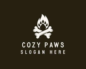 Paw Bonfire Crossbones logo design