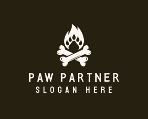 Paw Bonfire Crossbones logo design