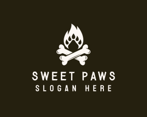 Paw Bonfire Crossbones logo design