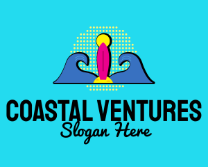 Retro Wave Surfing  logo design