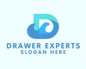 Blue Water Waves Letter D logo design