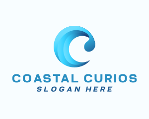 Ocean Wave Letter C logo design