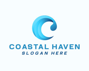 Ocean Wave Letter C logo design