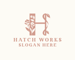 Botanical Flower Letter H logo design