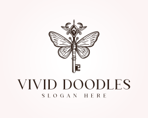 Antique Butterfly Jewel Key logo design