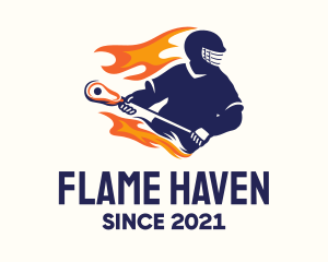 Flaming Lacrosse Player logo design