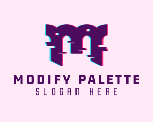 Purple Glitch Letter M logo design