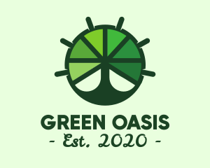 Green Steering Wheel Tree logo design