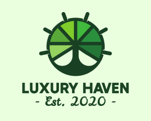 Green Steering Wheel Tree logo design