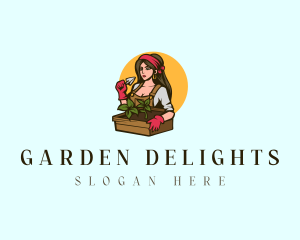 Woman Trowel Gardening logo design