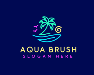 Neon Palm Tree Beach logo design