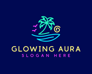 Neon Palm Tree Beach logo design