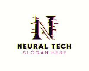 Tech Glitch Letter N logo design