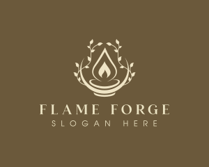 Leaves Flame Candle logo design