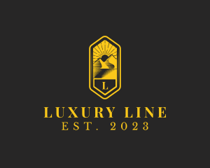 Luxurious Mountain Camping Hexagon logo design