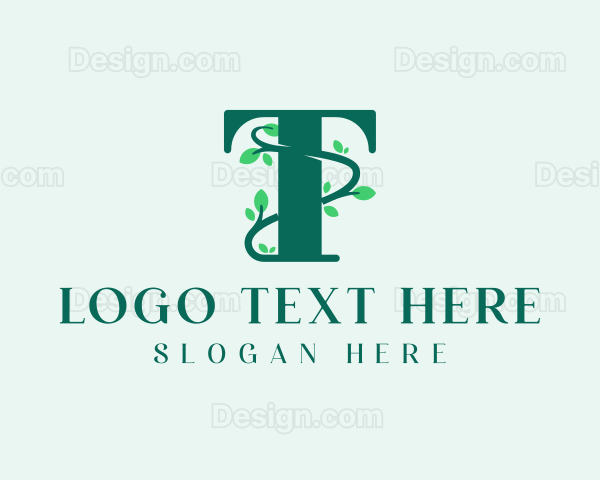 Floral Leaf Letter T Logo