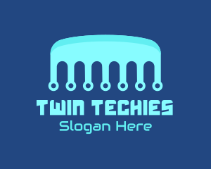 Blue Circuitry Comb logo design