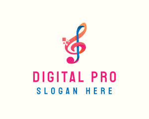 Colorful Digital Musical Note logo design