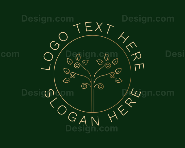 Gold Spiral Tree Leaves Logo
