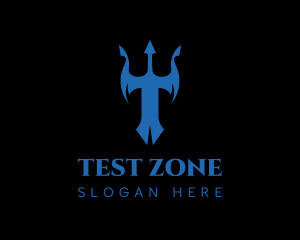 Blue Trident Letter T logo design