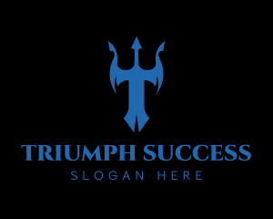 Blue Trident Letter T logo design