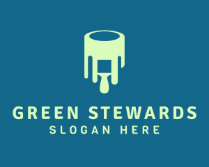 Green Paint Bucket Brush logo design