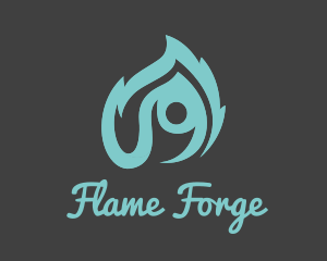 Blue Flame Fire Person logo design